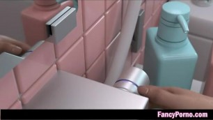 Asian animated licking hard penis in bathroom