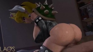 Bowsette and ebony Bowsette riding a big cock