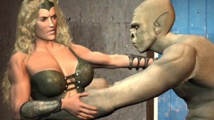 3D mixed wrestling amazon battles men and creatures