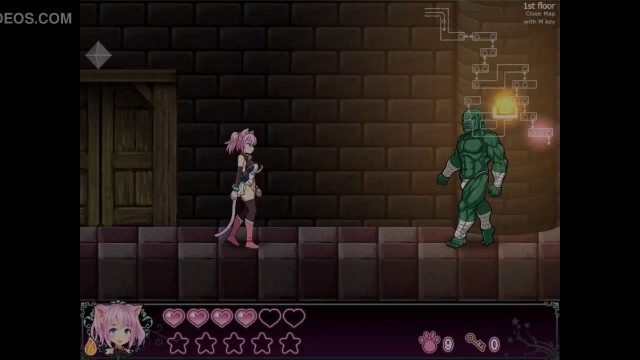 Cute pink hair girl hentai having sex with monsters and a orc man in The nekoronomicon action hentai game