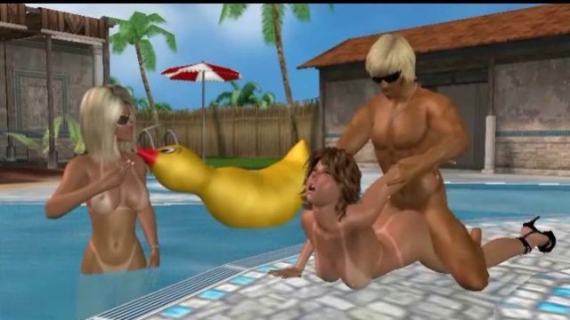 Two sexy 3D cartoon babes getting fucked poolside