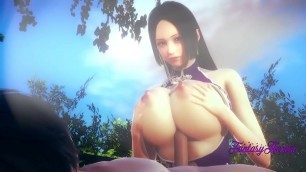One Piece Hentai 3D - Boa Hancock rubbing tits&comma; boobjob and cowgirl in the garden