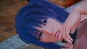 Hot Japanese Girl with Blue haired can handle Big Cock Properly: 3D Hentai