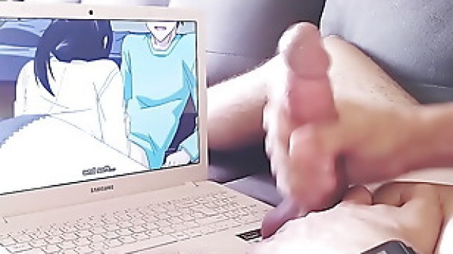Hot Young Guy Watches Hentai Jerk off Big Dick and Moans with Pleasure Cum