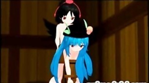 Cute hentai girl gangbanged by two shemale hentai