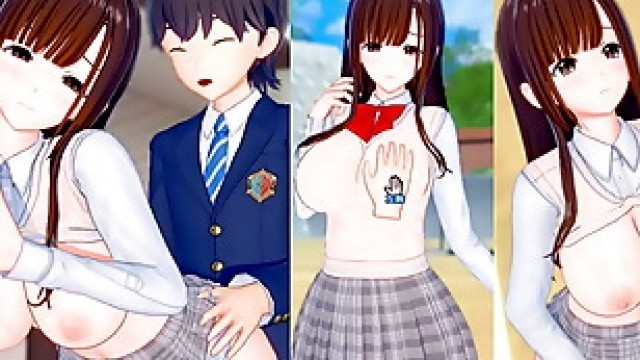 [Eroge Koikatsu! ] Brown hair long huge breasts jk "Chizuru" and boobs rubbed sex 3DCG hentai video